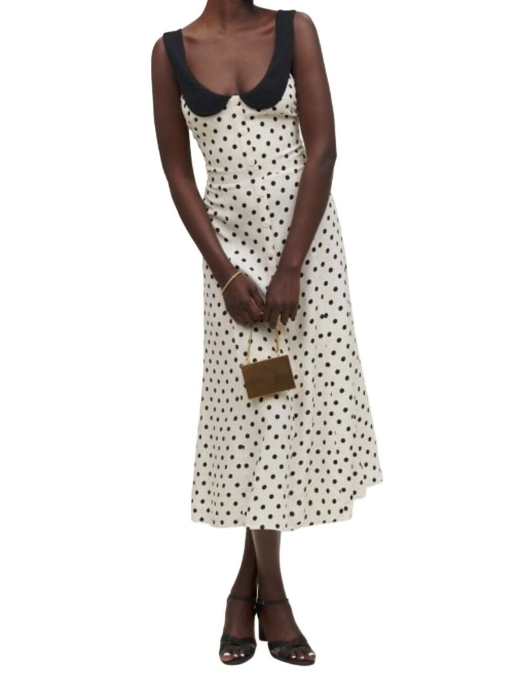 Reformation Charlie Midi Dress Polka Dot Peter Pan Collar Retro 0